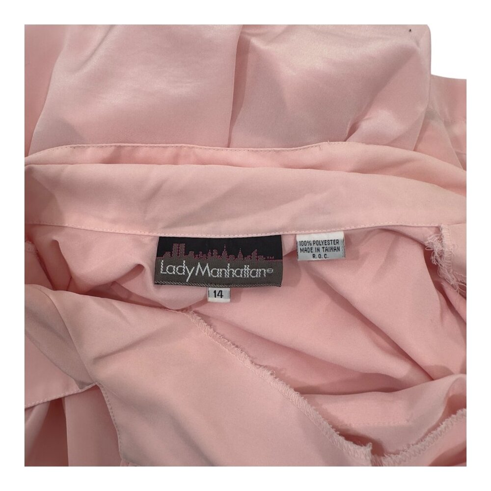 Lady Manhattan Vintage Salmon Pink Button-Up Short Sleeve Blouse Size 14 - Picture 2 of 13